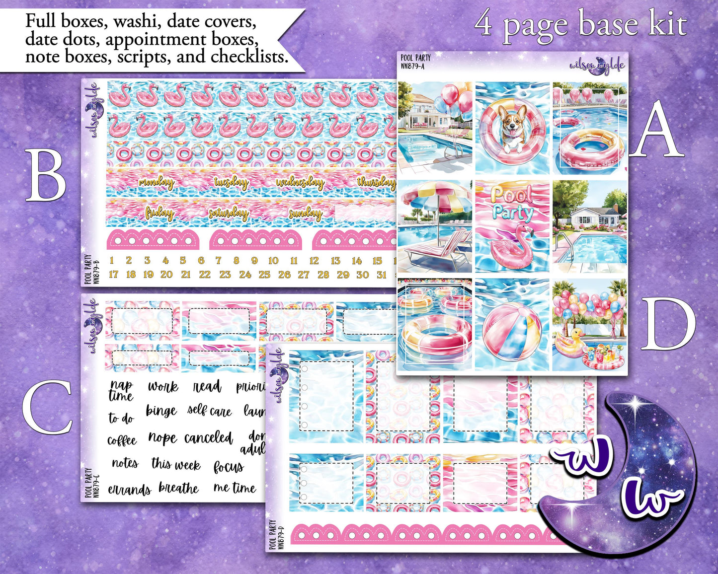 Pool Party weekly sticker kit, STANDARD VERTICAL format, a la carte and bundle options. WW879