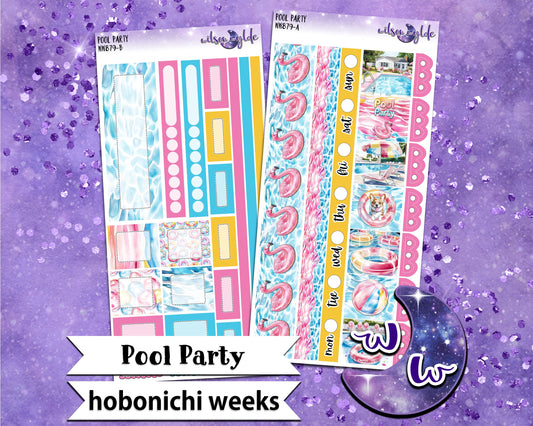 Pool Party weekly sticker kit, HOBONICHI WEEKS format, a la carte and bundle options. WW879