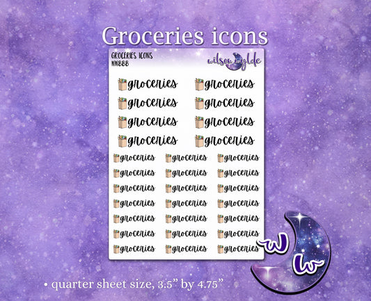 Groceries icons deco planner stickers, WW888