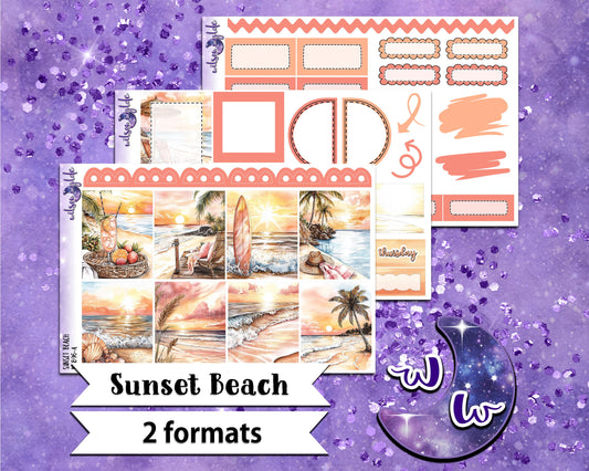 Sunset Beach mini weekly sticker kit, Cousin or Standard Vertical format, a la carte and bundle options. WW896