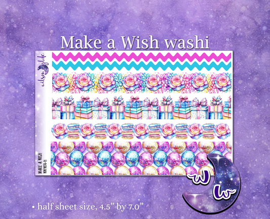 Make a Wish washi planner deco stickers, happy birthday party WW904