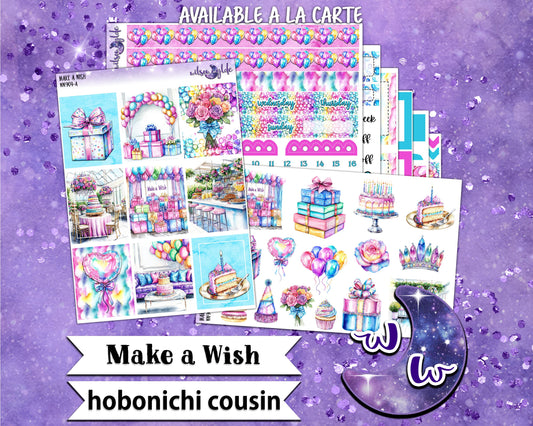Make a Wish weekly sticker kit, HOBONICHI COUSIN format, a la carte and bundle options. happy birthday party WW904