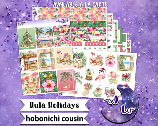 Hula Holidays weekly sticker kit, HOBONICHI COUSIN format, a la carte and bundle options. Christmas in July WW910
