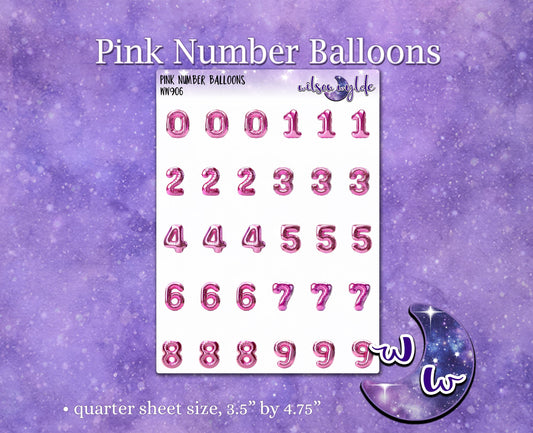 Pink Number Balloons small deco planner stickers,  WW906