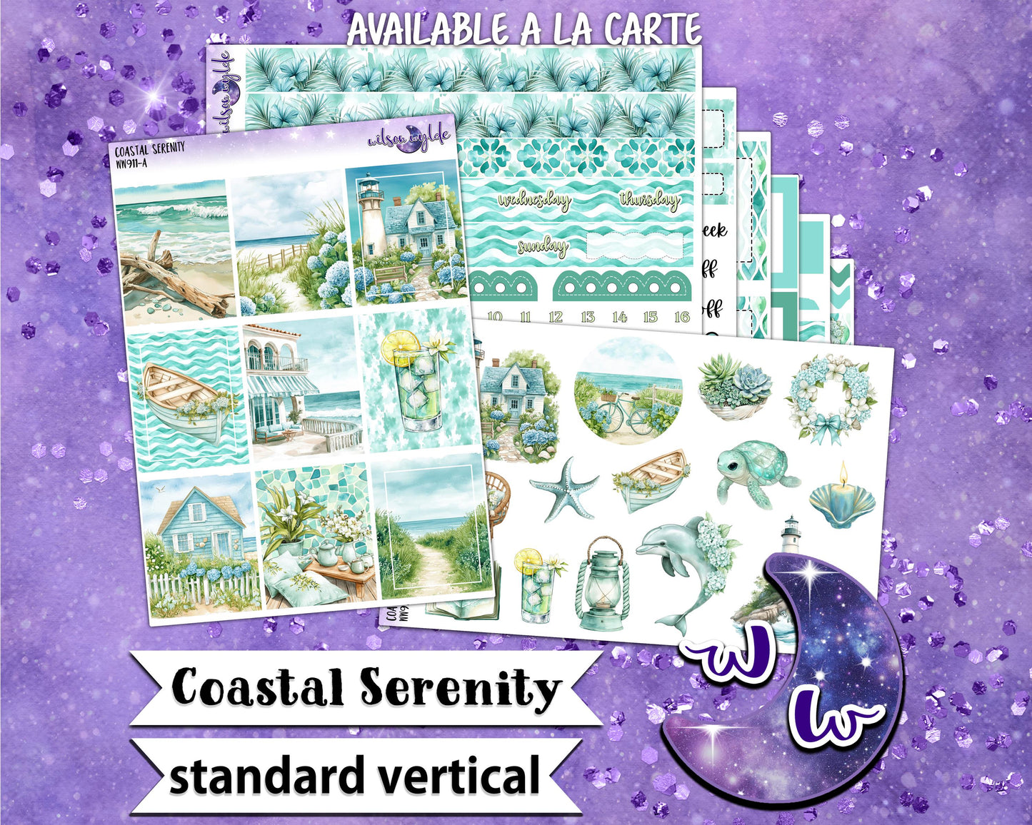 Coastal Serenity weekly sticker kit, STANDARD VERTICAL format, a la carte and bundle options. WW911