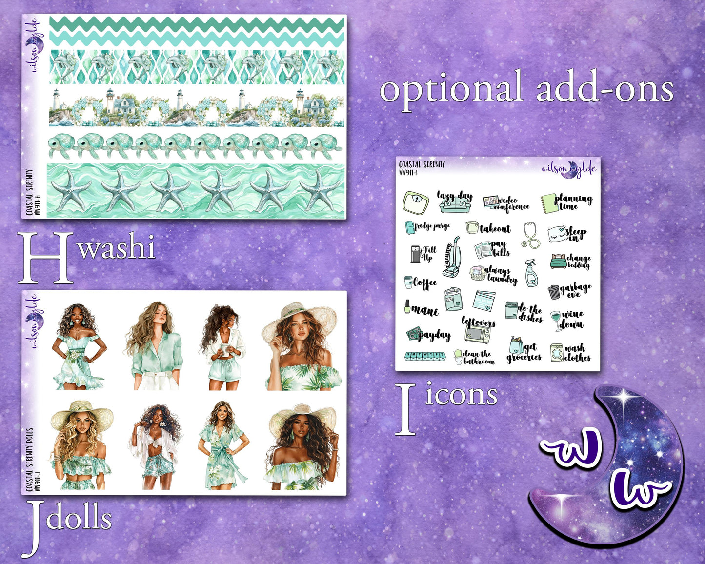 Coastal Serenity weekly sticker kit, STANDARD VERTICAL format, a la carte and bundle options. WW911