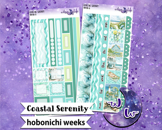 Coastal Serenity weekly sticker kit, HOBONICHI WEEKS format, a la carte and bundle options. WW911