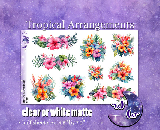 Tropical Arrangements deco planner stickers, Matte or frosted clear. WW912