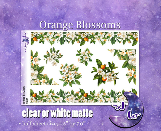 Orange Blossoms deco planner stickers, Matte or frosted clear. WW917