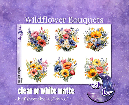Wildflower Bouquets deco planner stickers, Matte or frosted clear. WW922
