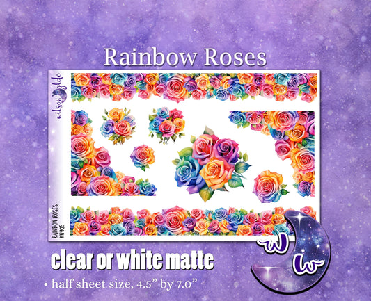 Rainbow Roses deco planner stickers, Matte or frosted clear. WW925