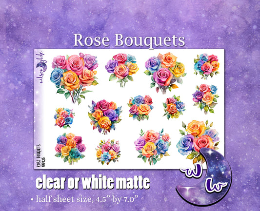 Rose Bouquets deco planner stickers, Matte or frosted clear. WW926