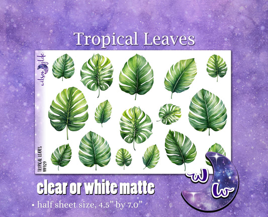 Tropical Leaves deco planner stickers, Matte or frosted clear. WW929