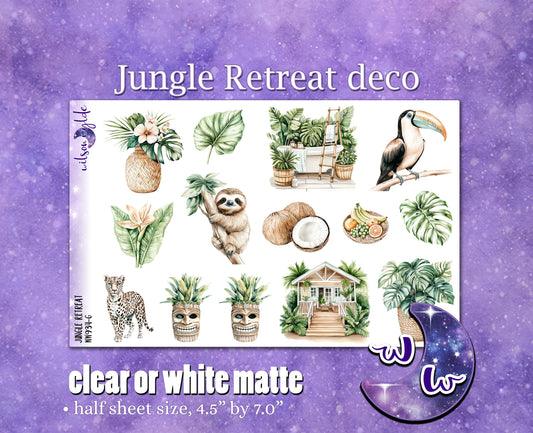 Jungle Retreat deco planner stickers, Matte or frosted clear. WW934