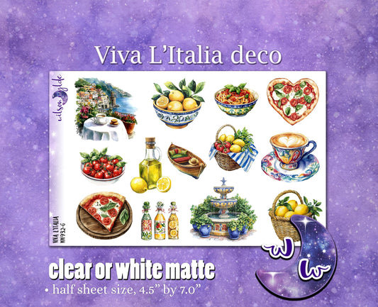 Viva L'Italia deco planner stickers, Matte or frosted clear. WW932