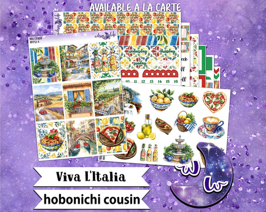 Viva L'Italia weekly sticker kit, HOBONICHI COUSIN format, a la carte and bundle options. WW932