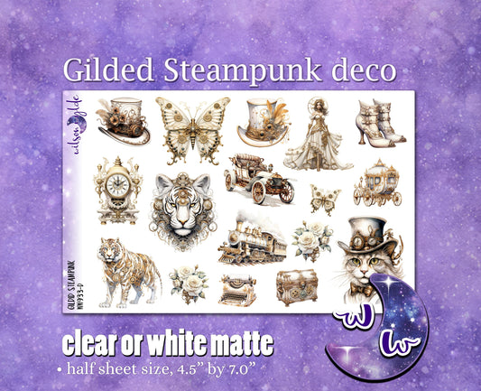 Gilded Steampunk deco planner stickers, Matte or frosted clear. WW933