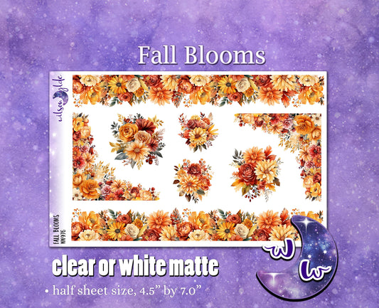 Fall Blooms deco planner stickers, Matte or frosted clear. WW976