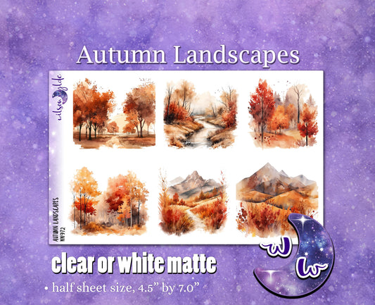 Autumn Landscapes deco planner stickers, Matte or frosted clear. WW972