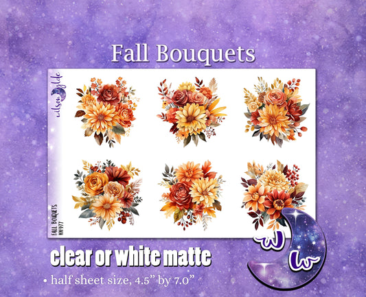 Fall Bouquets deco planner stickers, Matte or frosted clear. WW977