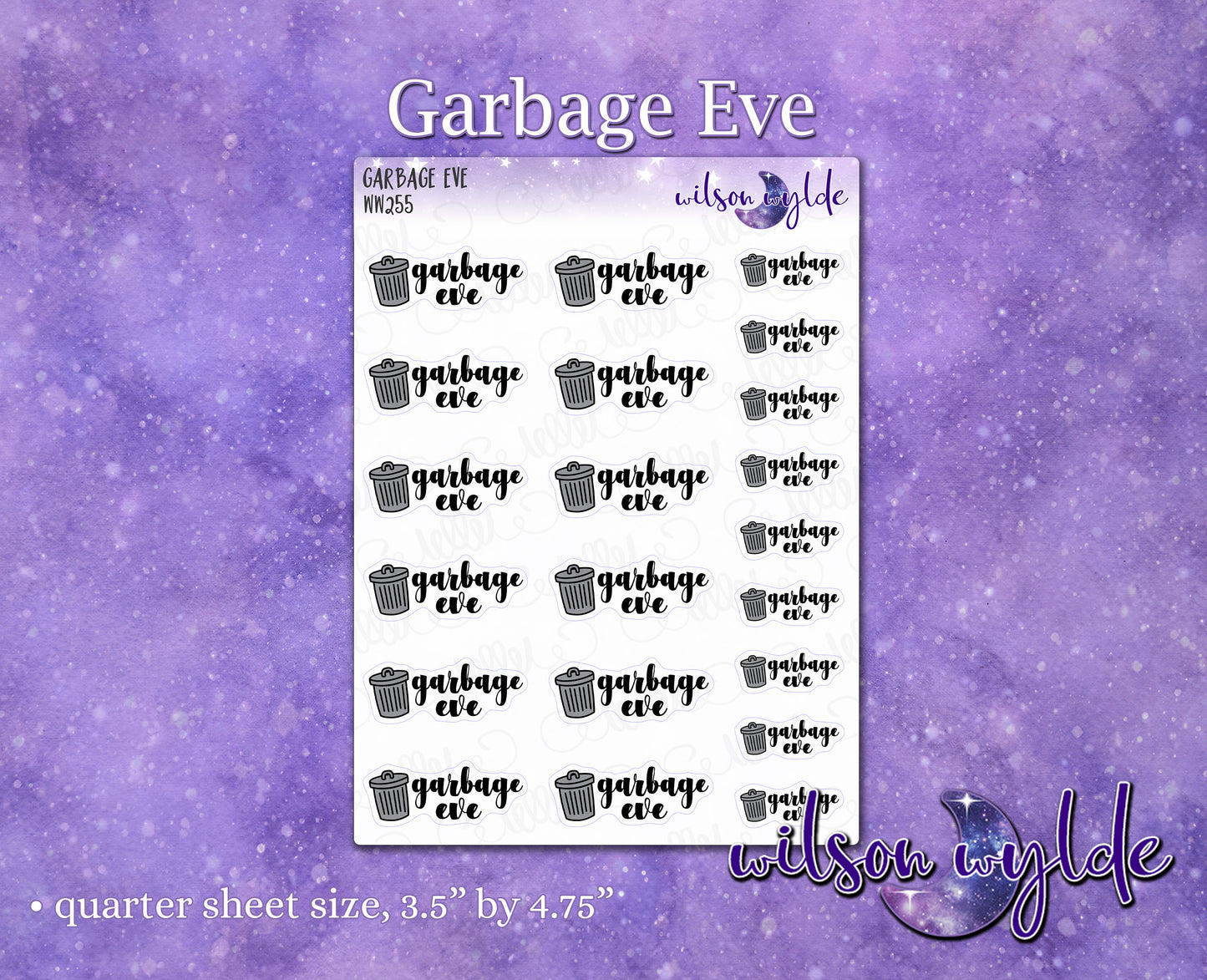 Garbage Eve planner stickers (kit version), for Happy Planner, Hobonichi, Print Pression WW255