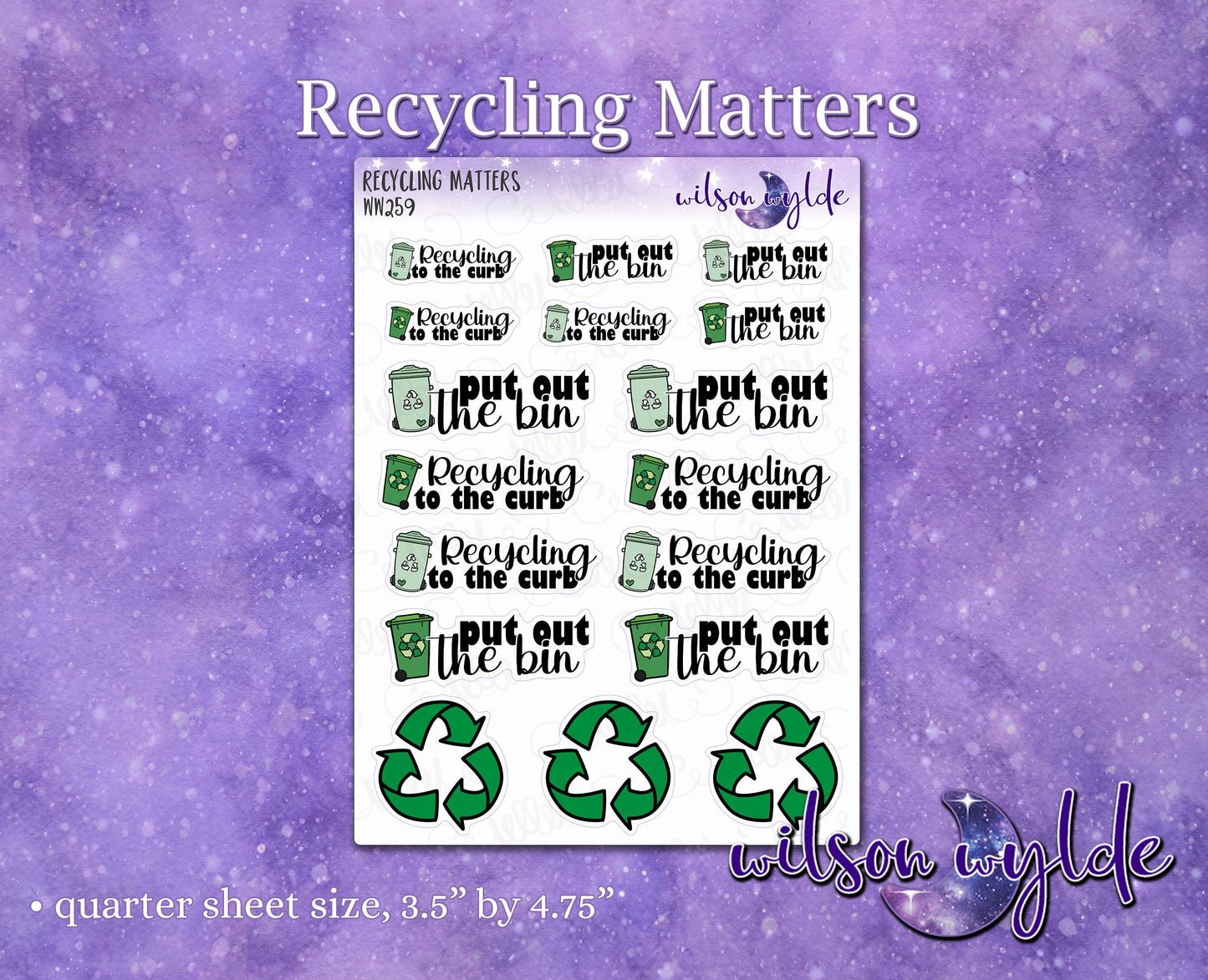 Recycling Matters planner stickers, for Happy Planner, Hobonichi, Print Pression WW259