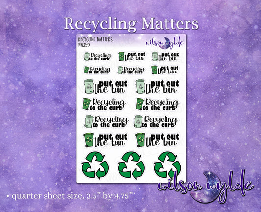 Recycling Matters planner stickers, for Happy Planner, Hobonichi, Print Pression WW259