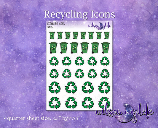 Recycling Icons planner stickers, for Happy Planner, Hobonichi, Print Pression WW260