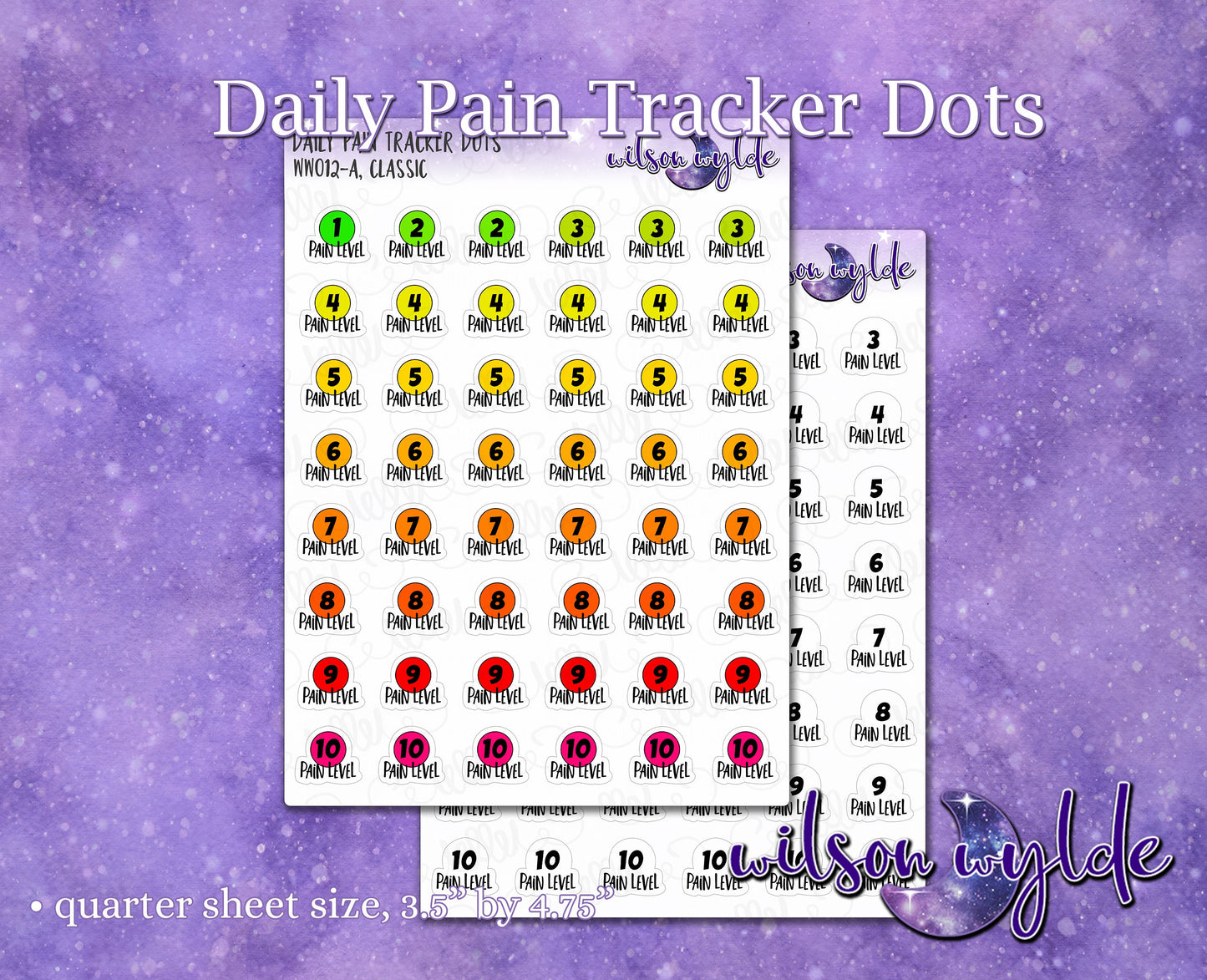 Daily Pain Tracker Dots, chronic pain management planner stickers WW012