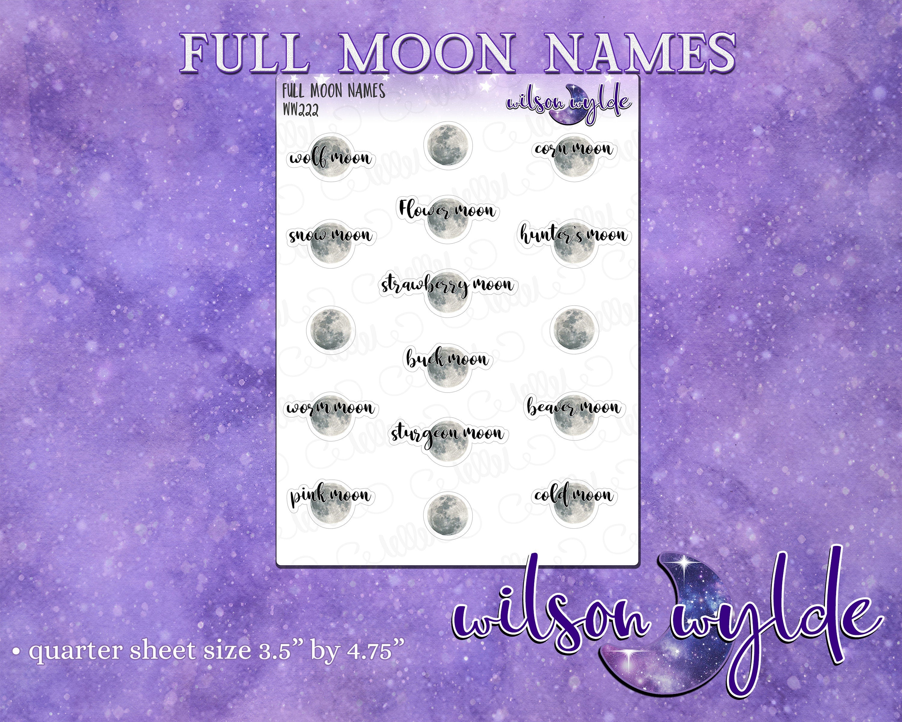 Moon Name Labels Full Moon Names planner stickers, WW222 – wilsonwyldestickerco