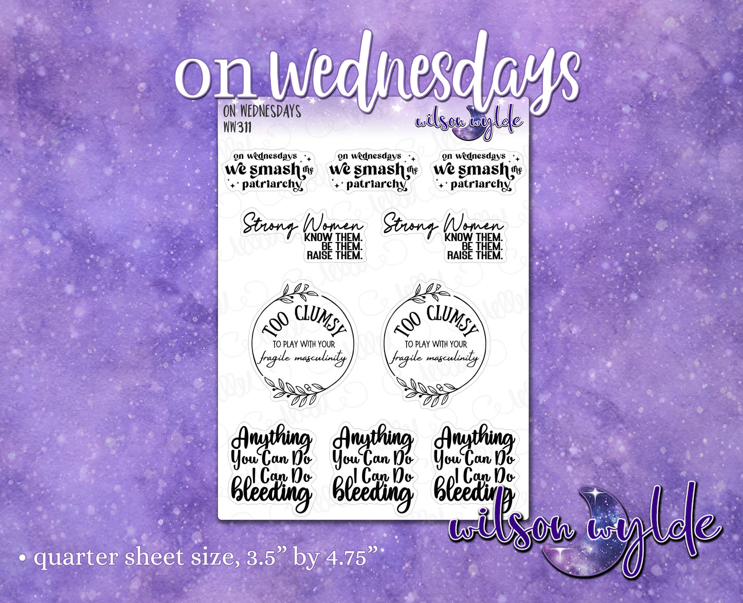 On Wednesdays feminist planner stickers, WW311