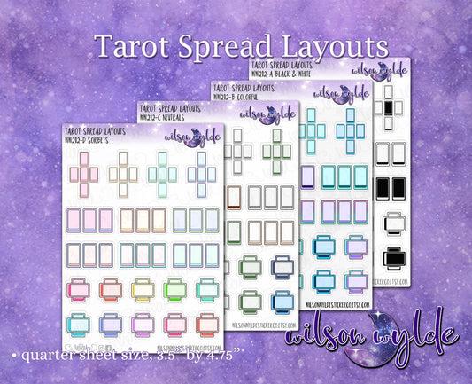 Tarot spread layouts, Tarot journaling planner stickers for Happy Planner, Hobonichi, Print Pression WW212