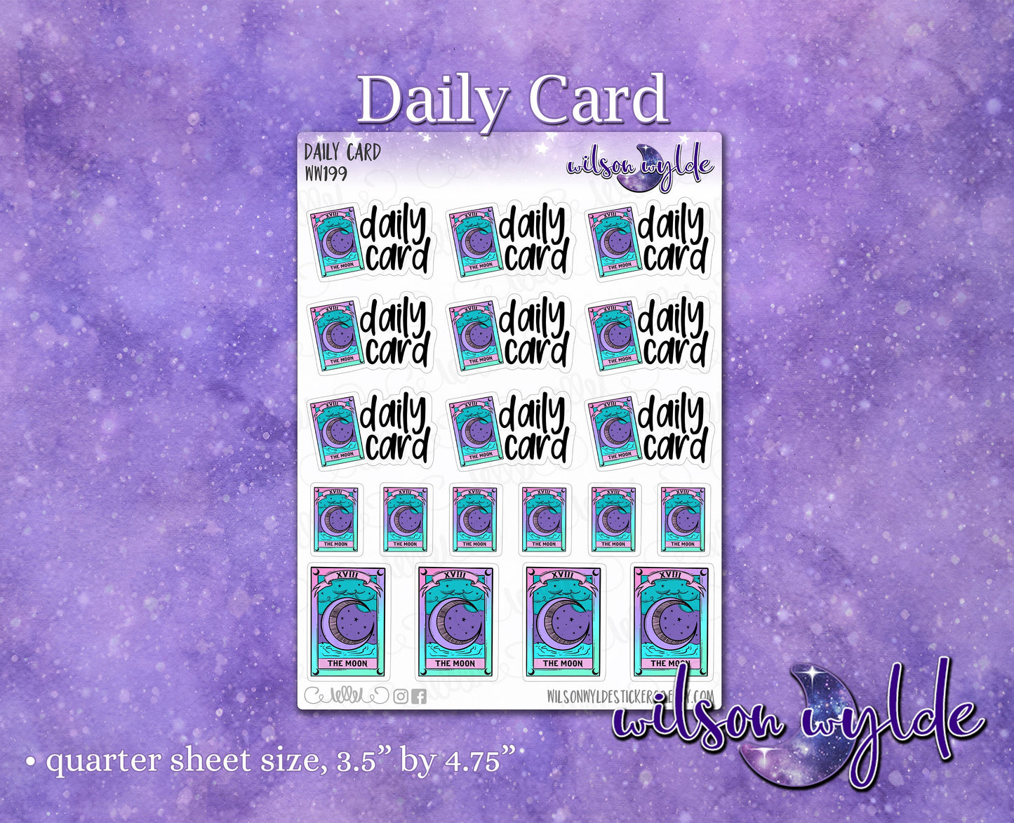 Daily Tarot Card, reading & journaling planner stickers, tarot cards, pastel goth, for vertical, hobonichi, Happy Planner WW199