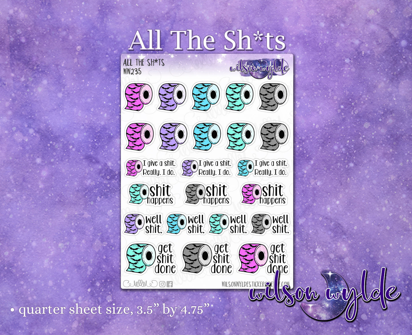 All The Sh*ts, adult language planner stickers for Happy Planner, Hobonichi, Print Pression WW235