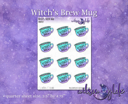 Witch's Brew mugs, coffee, tea, pastel goth, deco planner stickers, for hobonichi, Happy Planner WW197