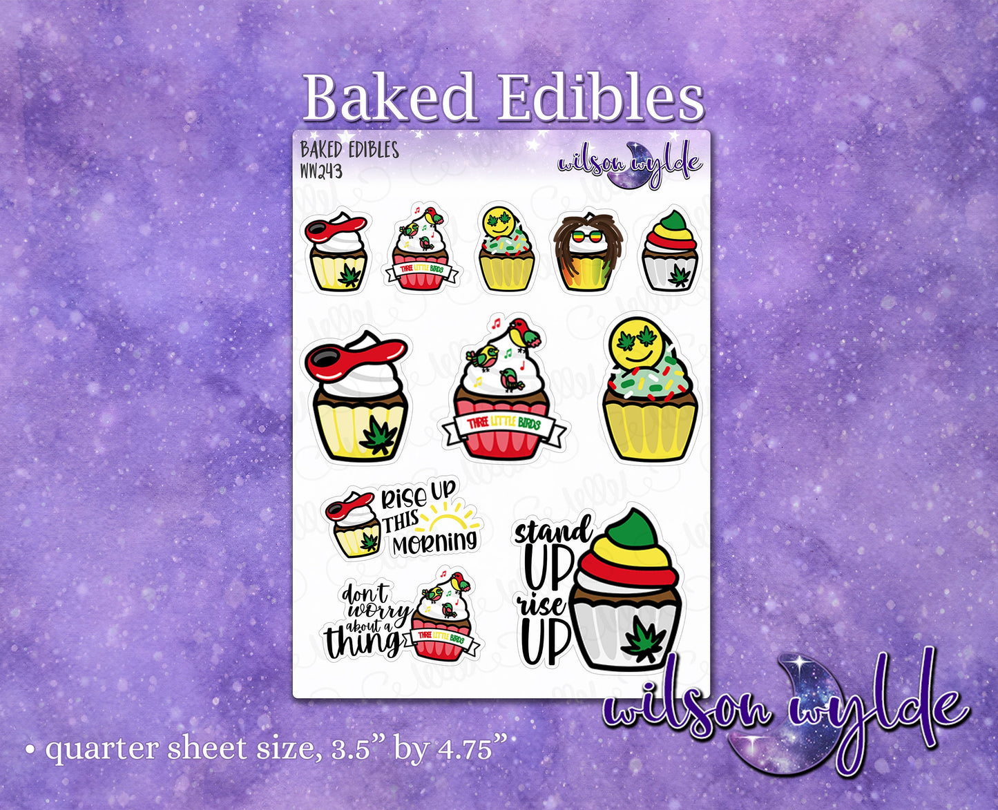 Baked Edibles cannabis cupcake planner stickers for Happy Planner, Hobonichi, Print Pression WW243