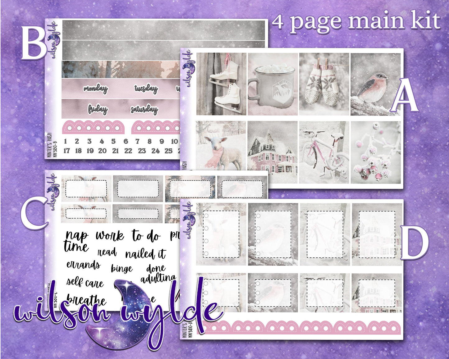 Winter's Blush full weekly sticker kit, STANDARD VERTICAL format, a la carte and bundle options. WW380