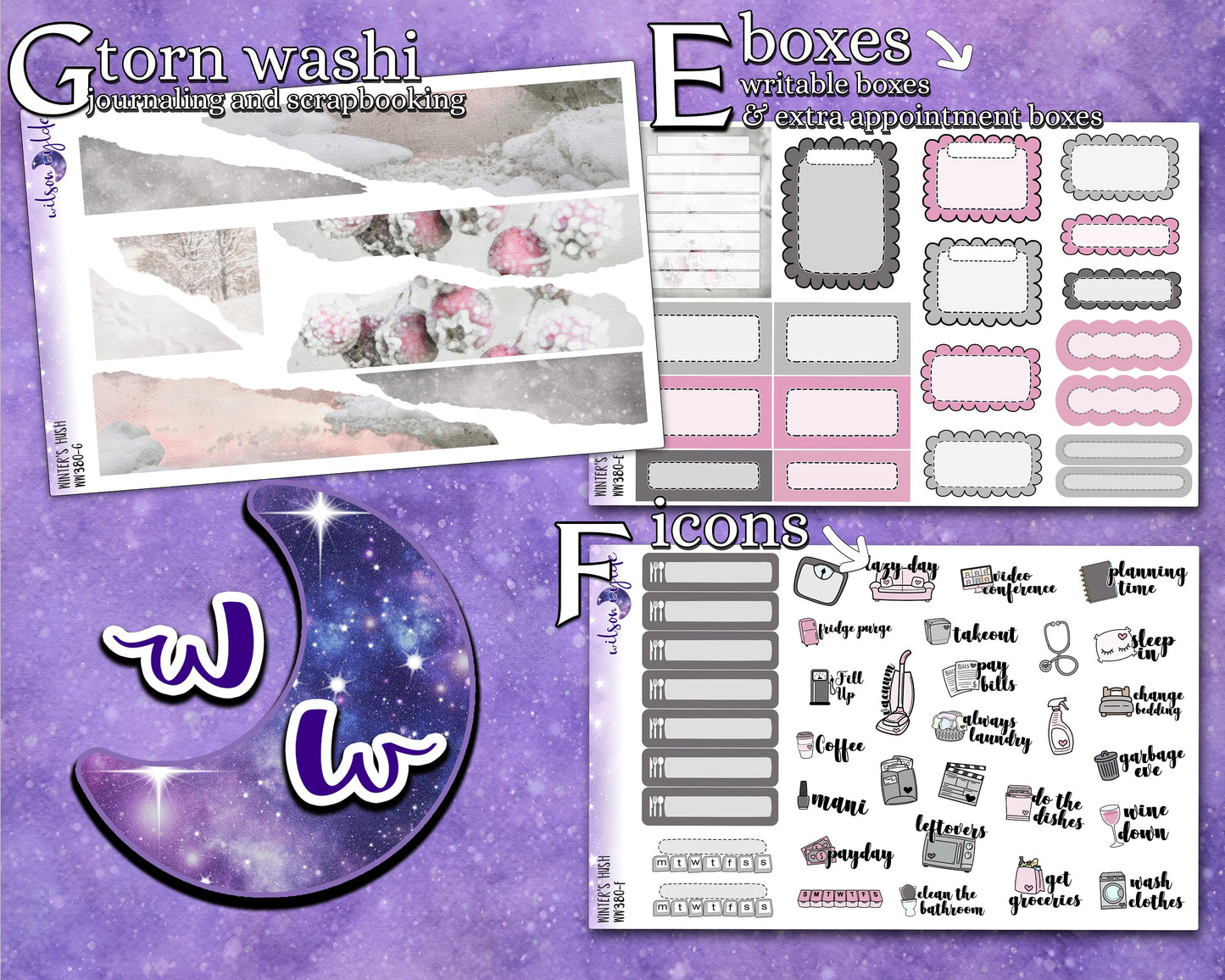 Winter's Blush full weekly sticker kit, HOBONICHI COUSIN format, a la carte and bundle options. WW380