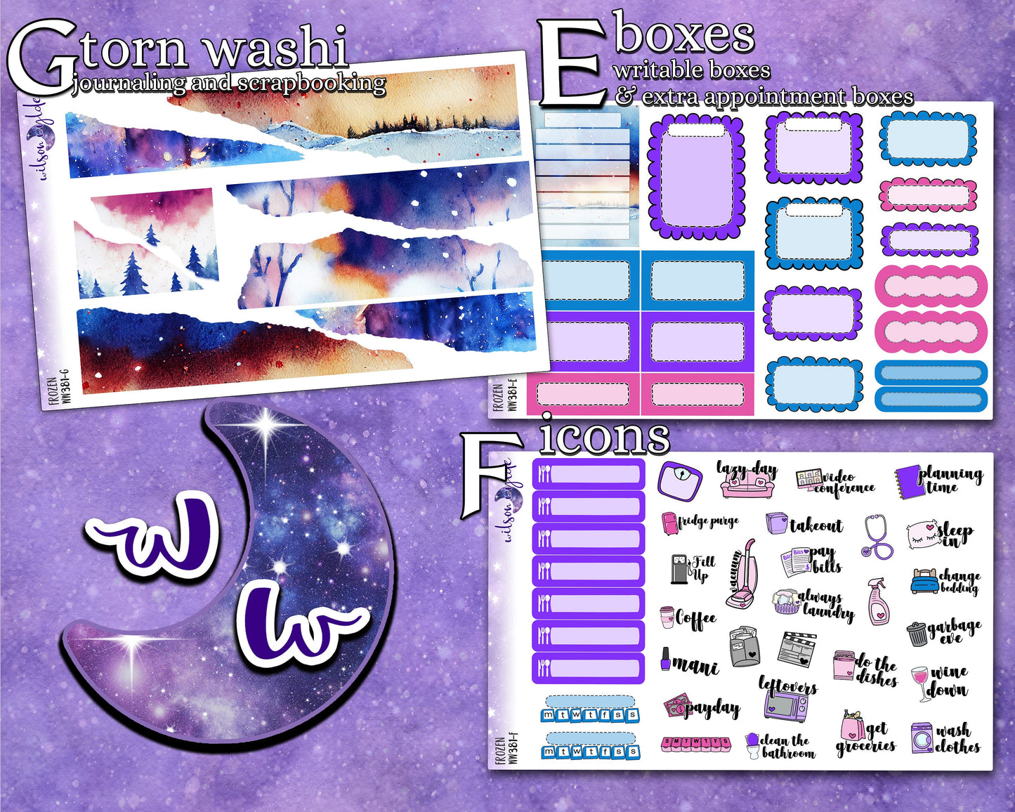 Frozen full weekly sticker kit, standard vertical format, a la carte and bundle options. WW381