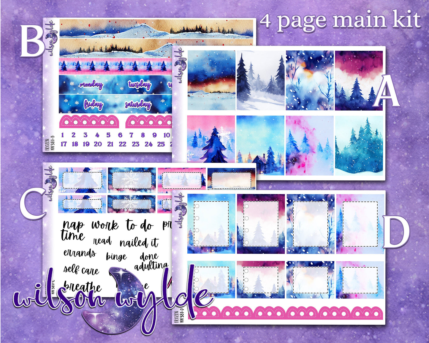 Frozen full weekly sticker kit, hobonichi cousin format, a la carte and bundle options. WW381