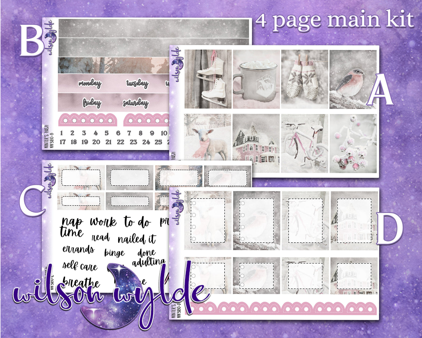 Winter's Blush full weekly sticker kit, HOBONICHI COUSIN format, a la carte and bundle options. WW380