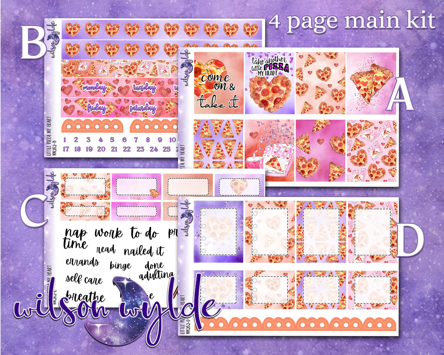 Little Pizza My Heart full weekly sticker kit, HOBONICHI COUSIN format, a la carte and bundle options. WW262