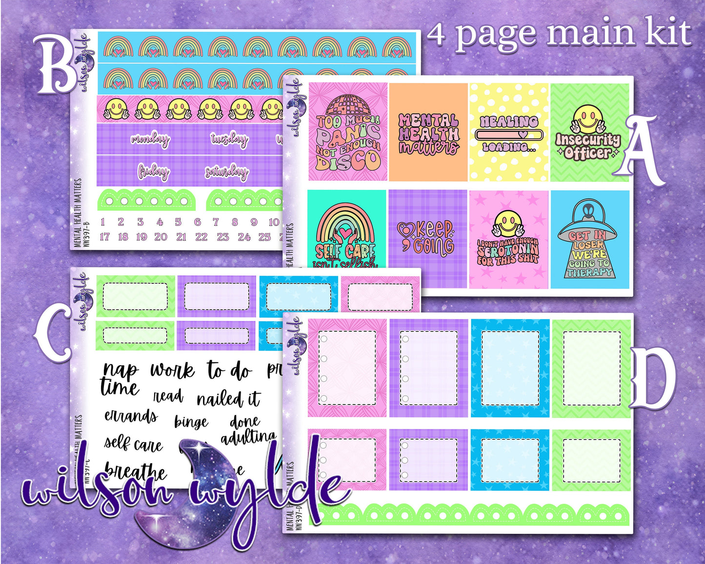 Mental Health Matters full weekly sticker kit, STANDARD VERTICAL format, a la carte and bundle options. WW397