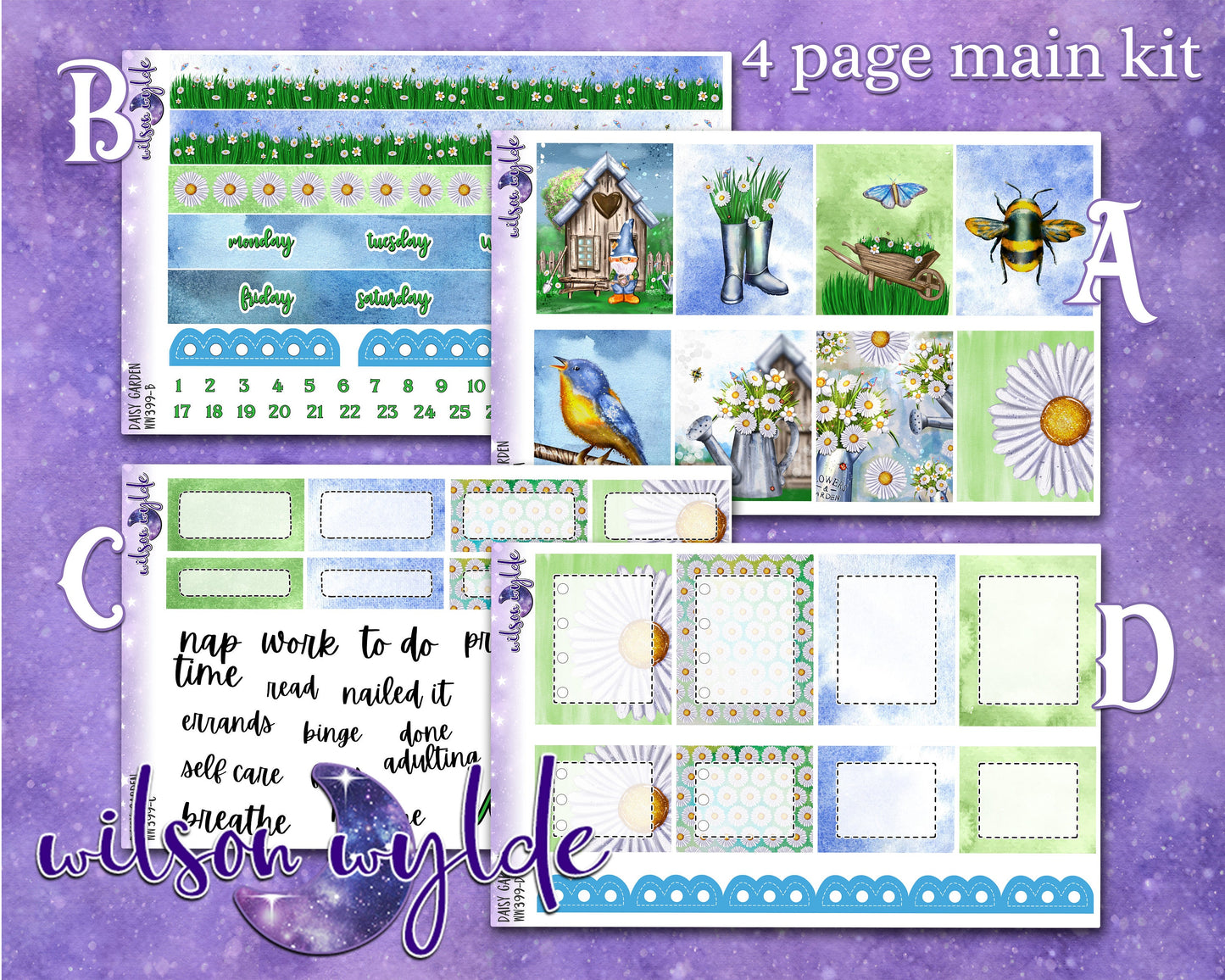 Daisy Garden full weekly sticker kit, STANDARD VERTICAL format, a la carte and bundle options. WW399