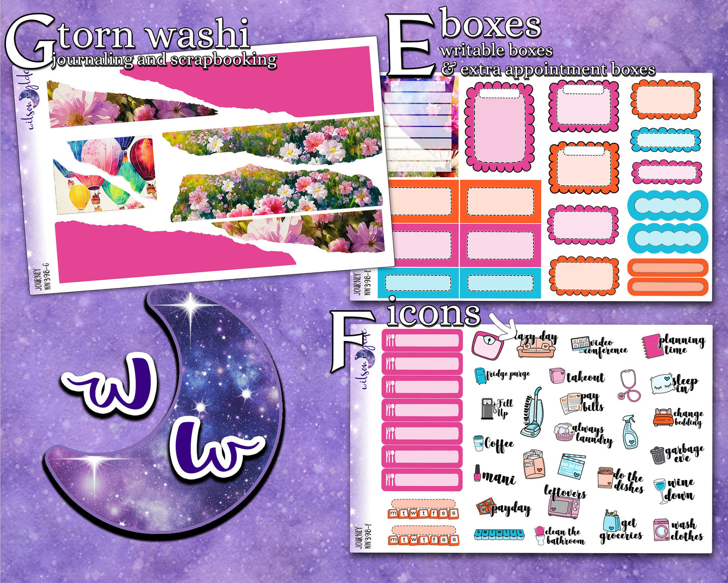 Journey full weekly sticker kit, hobonichi cousin format, a la carte and bundle options. WW398