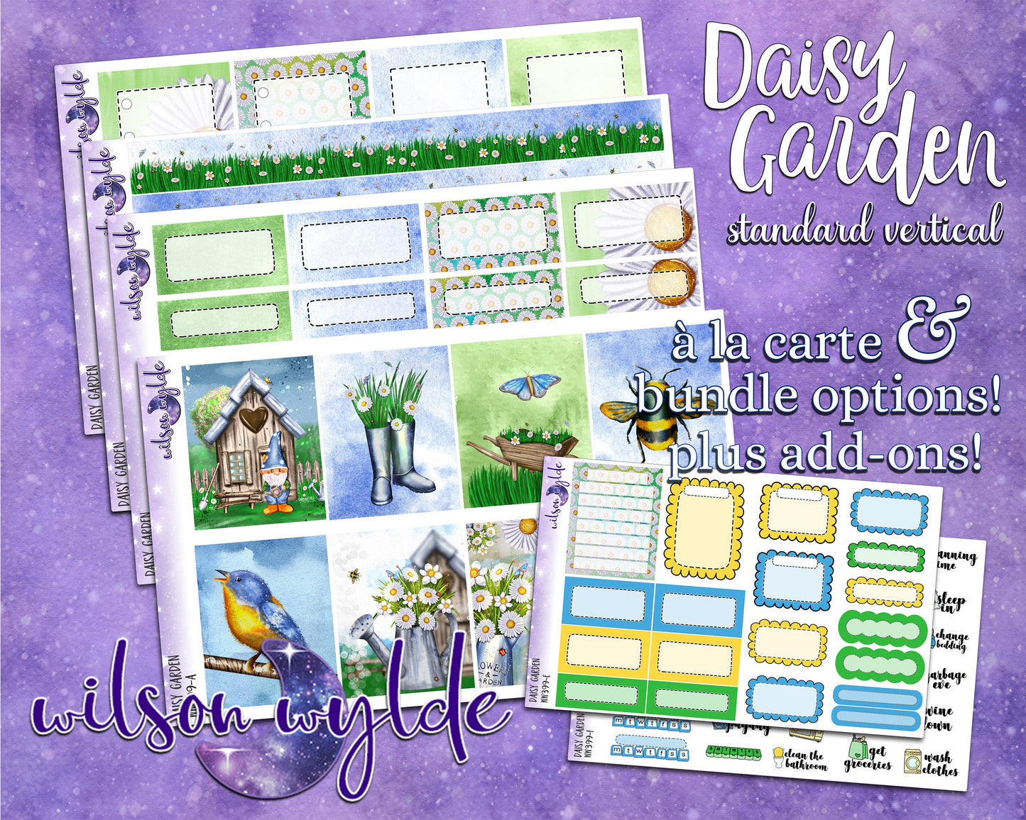 Daisy Garden full weekly sticker kit, STANDARD VERTICAL format, a la carte and bundle options. WW399