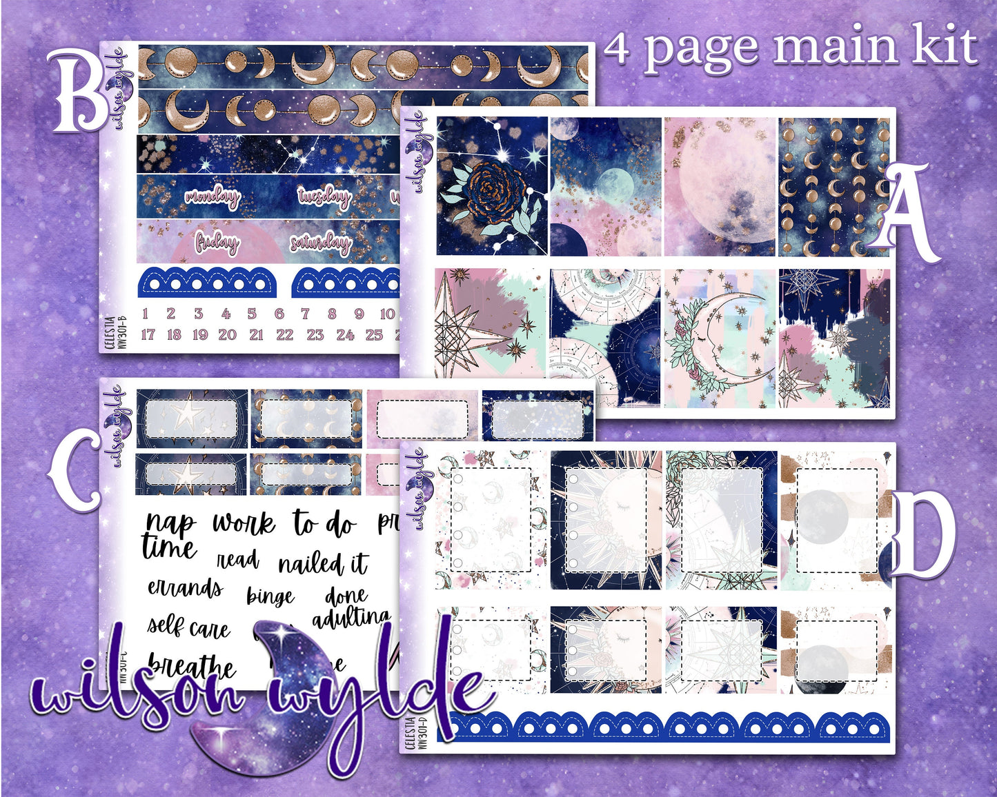 Celestia full weekly sticker kit, HOBONICHI COUSIN format, a la carte and bundle options. WW301