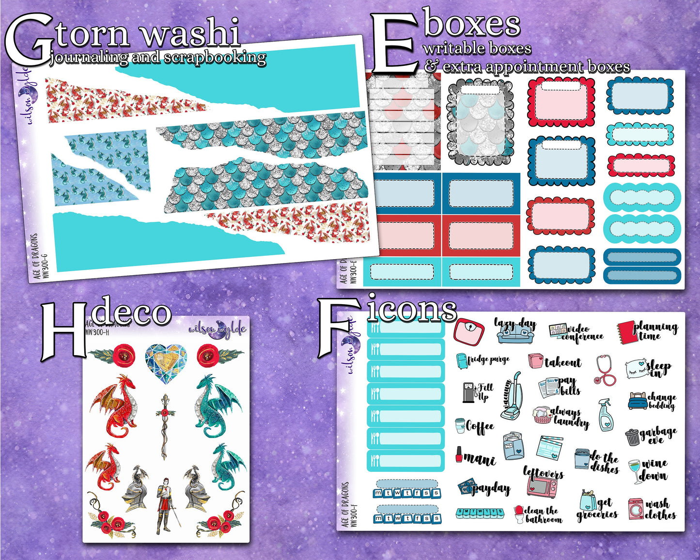 Age of Dragons full weekly sticker kit, STANDARD VERTICAL  format, a la carte and bundle options. WW300