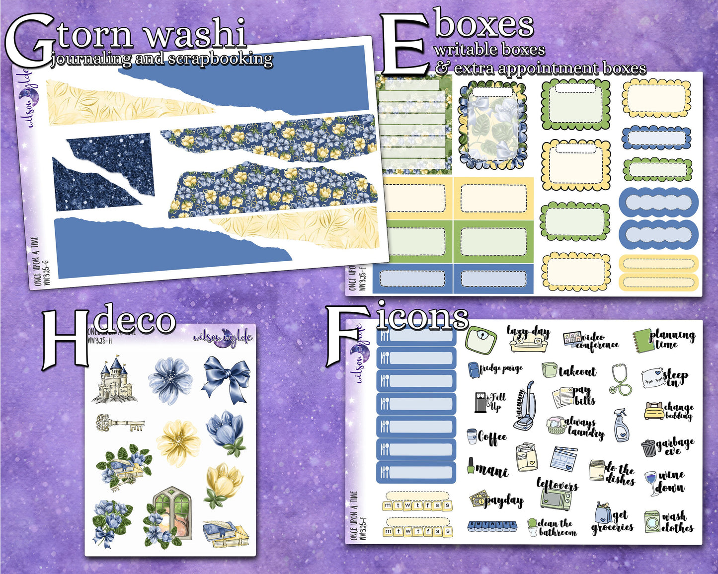 Once Upon a Time full weekly sticker kit, STANDARD VERTICAL format, a la carte and bundle options. WW325