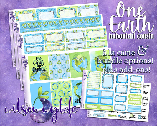 One Earth full weekly sticker kit, hobonichi cousin format, a la carte and bundle options. WW421